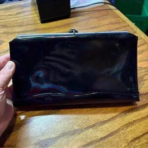 After Five Vintage Patent Leather Clutch Silver Rose VTG